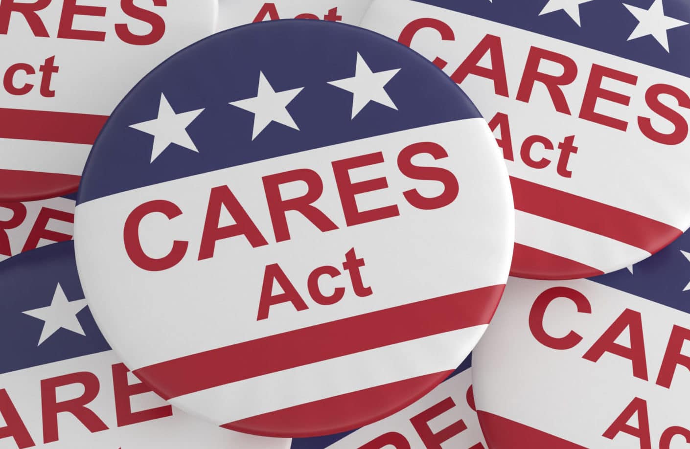 Pile of CARES Act Buttons With US Flag
